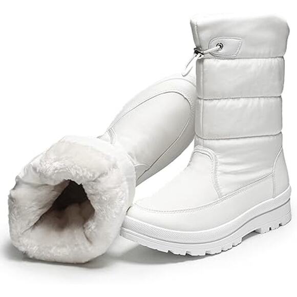 Hypocrute Shoes - Hypocrute Womens SIze 9.5 White Nylon Mid Calf Faux Fur Lined Winter Snow Boots